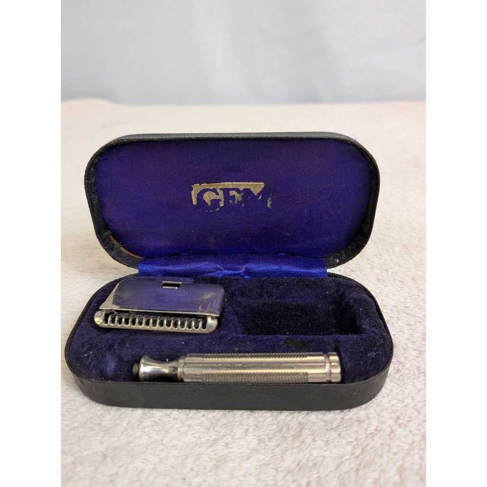 GEM Double Edge‎ Safety Razor and Case Vintage Straight Razor Shaving Set